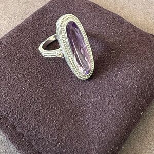 Judith Ripka Sterling Silver Amerhyst and White Topaz Elongated Ring size